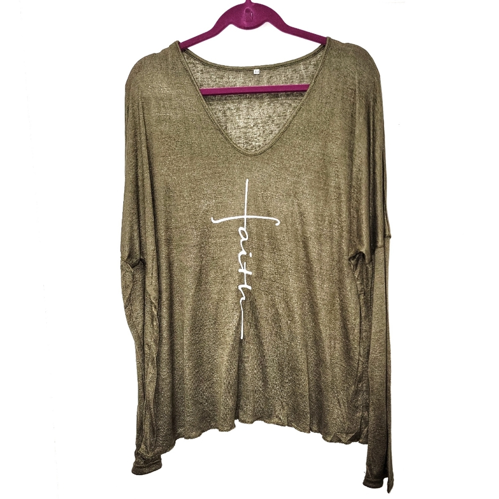 *TS25234 Military Green Faith V Neck Tee